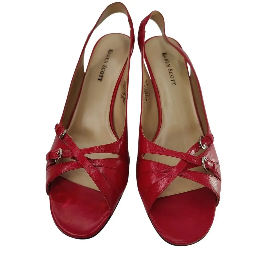 Red leather Peep toe pumps sz 8 by Karen Scott